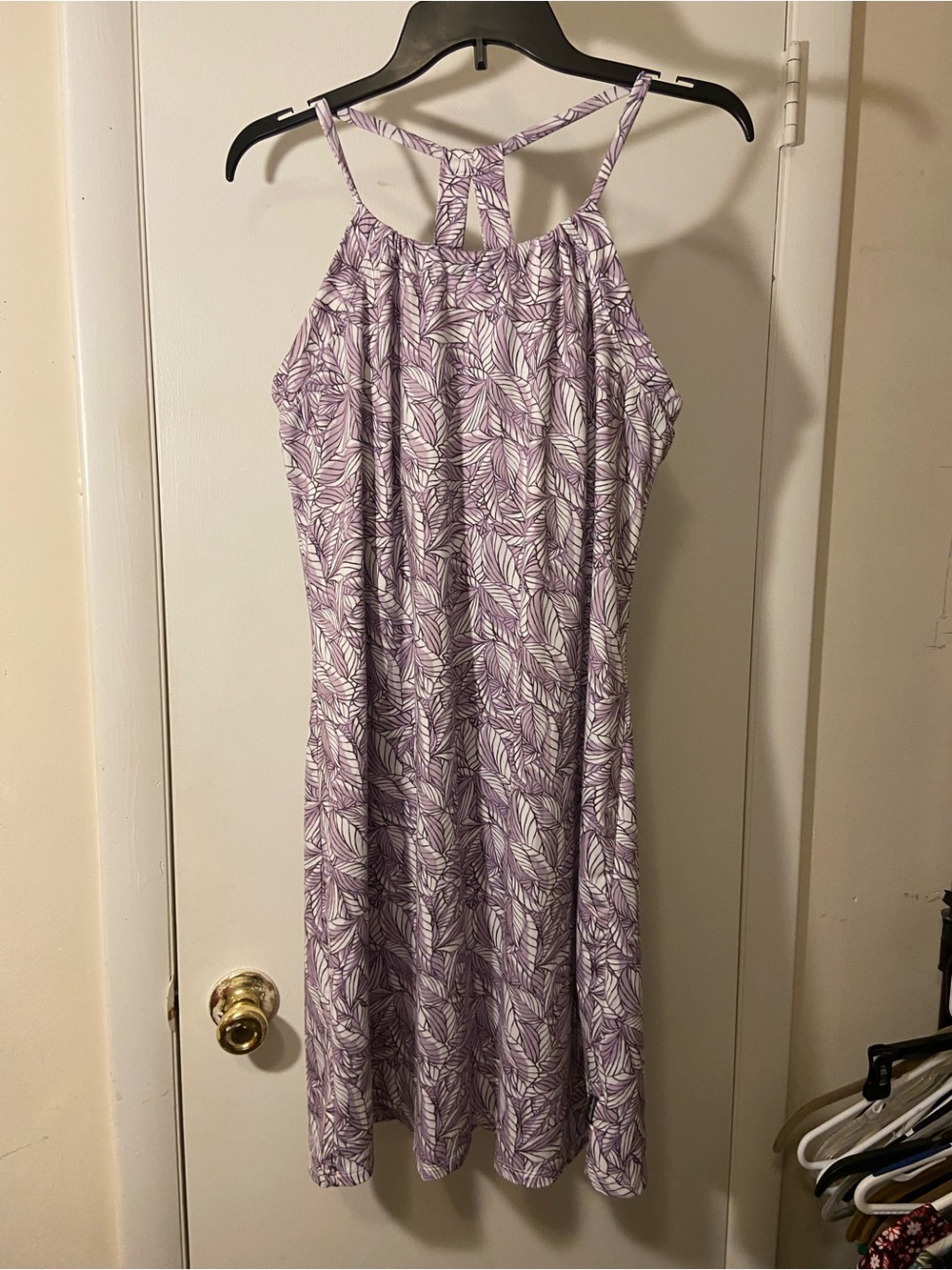 Eddie Bauer Purple Leaf-Print Halter Midi Dress